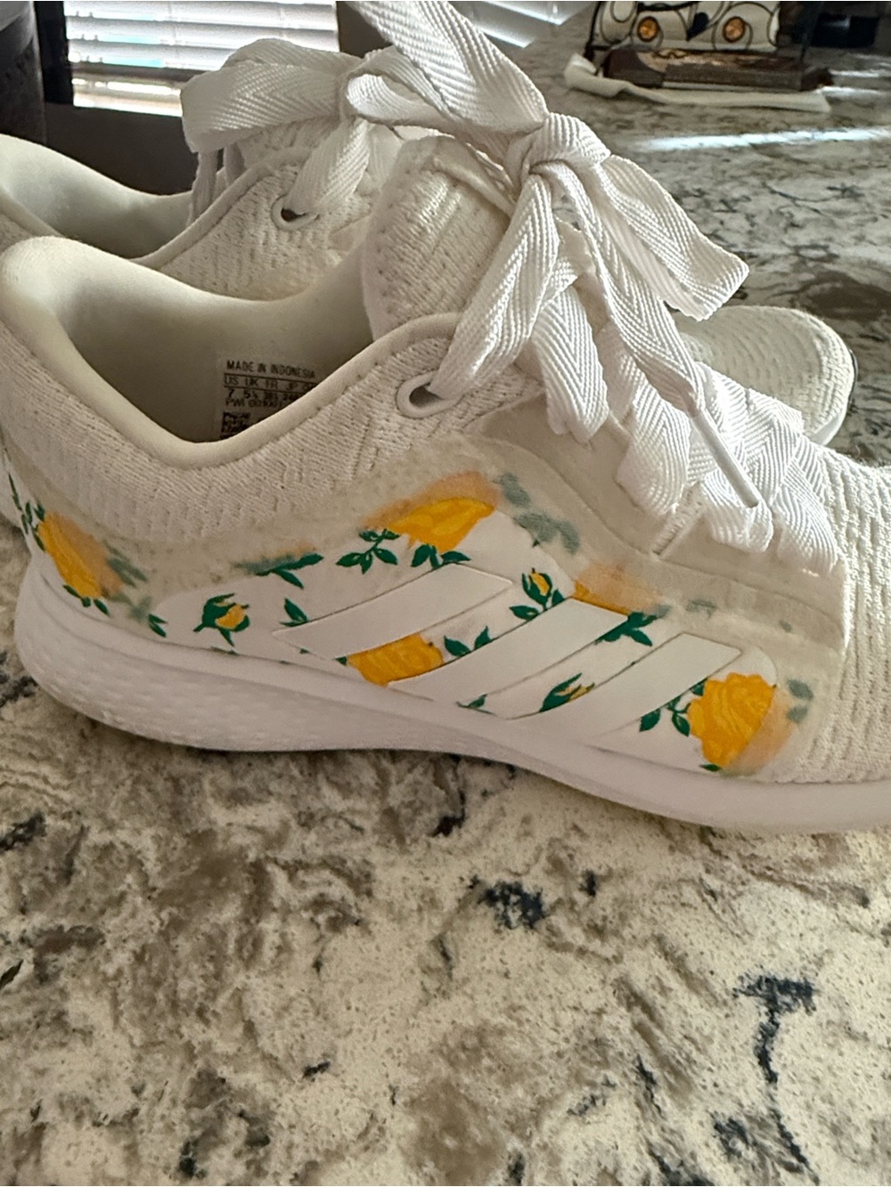 adidas White Women’s Athletic Sneakers with Yellow Floral Accents